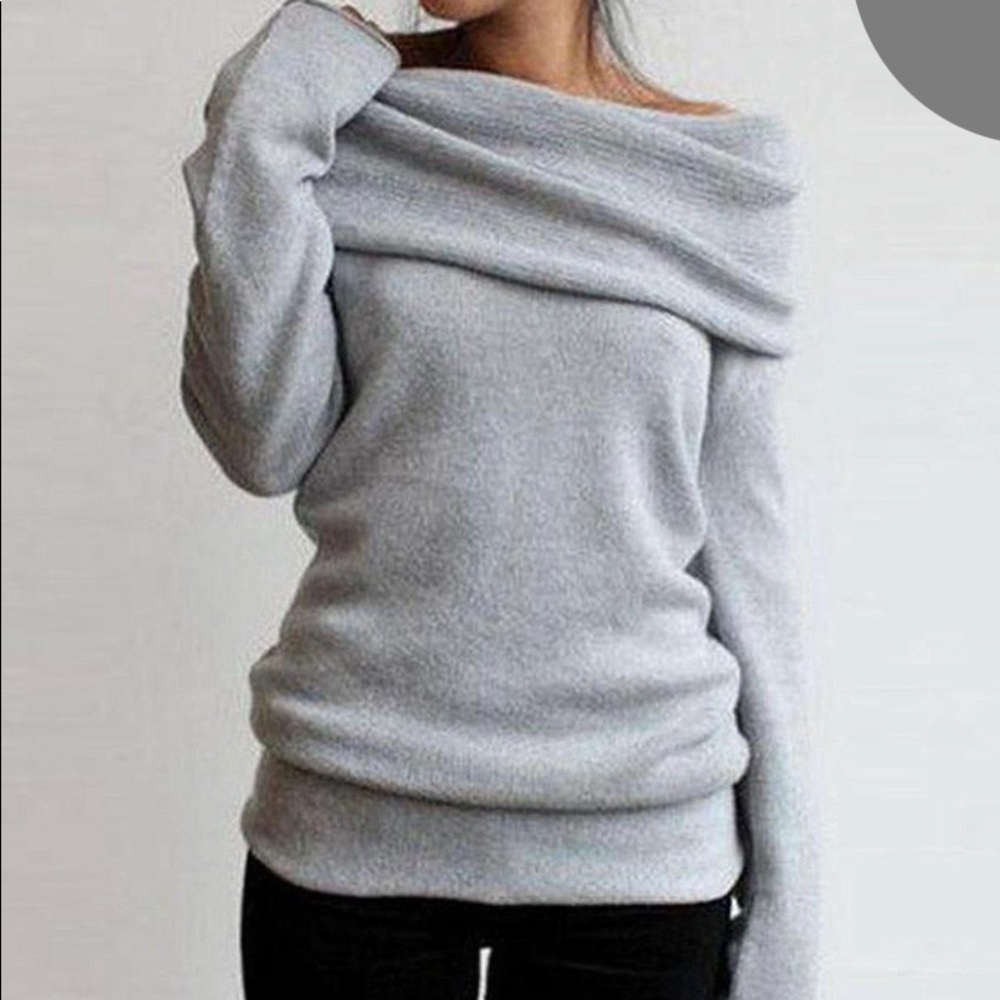 Chic Long Sleeve Plain Grey Sweater